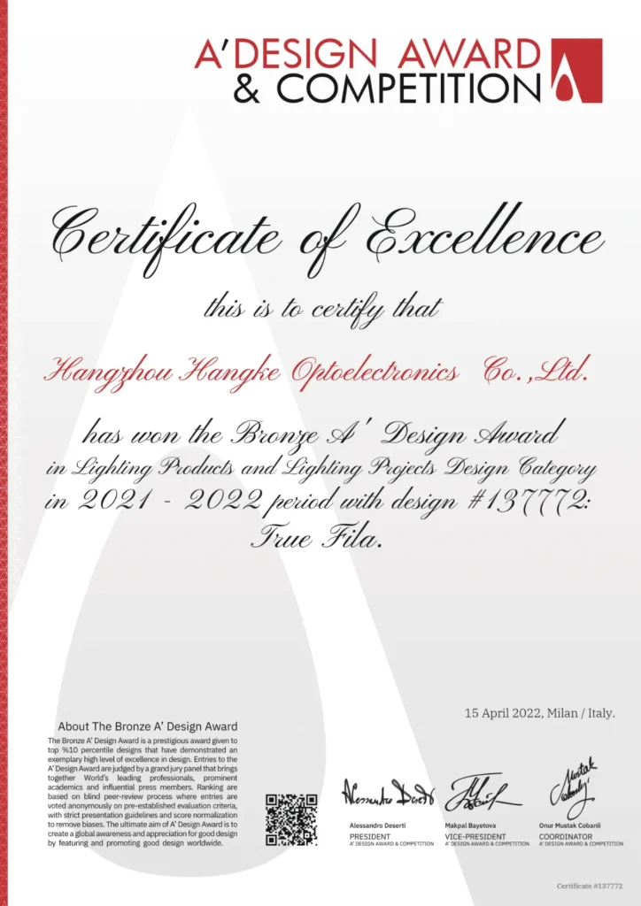 Hangke Lighting Fixtures Won A'Design Award & Competition