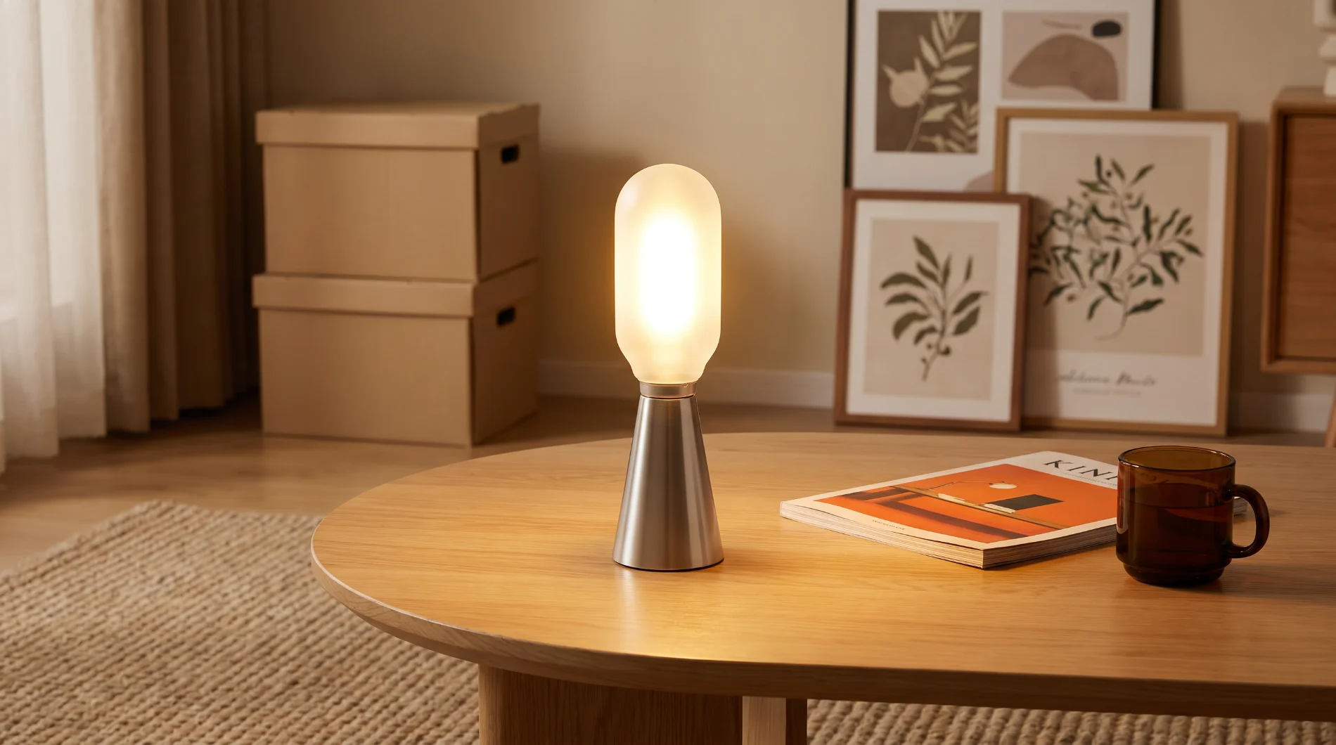 flame effect led filament bulb lighting a desktop