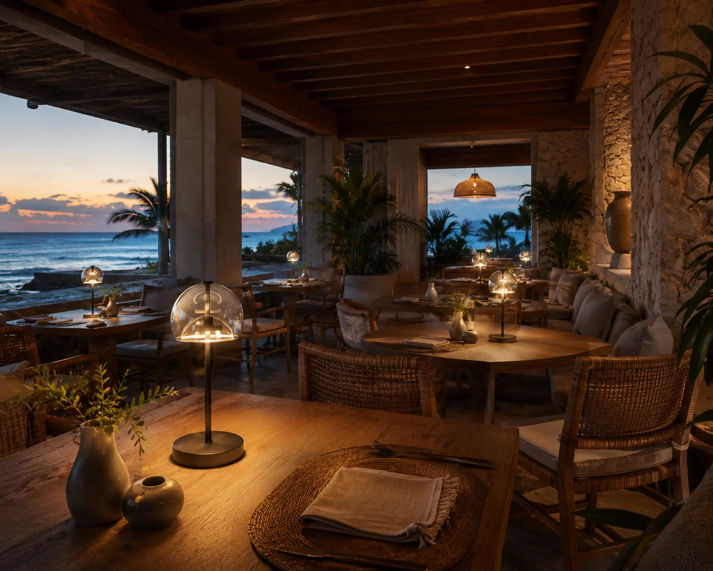 resort restaurant with hangke portable lamp