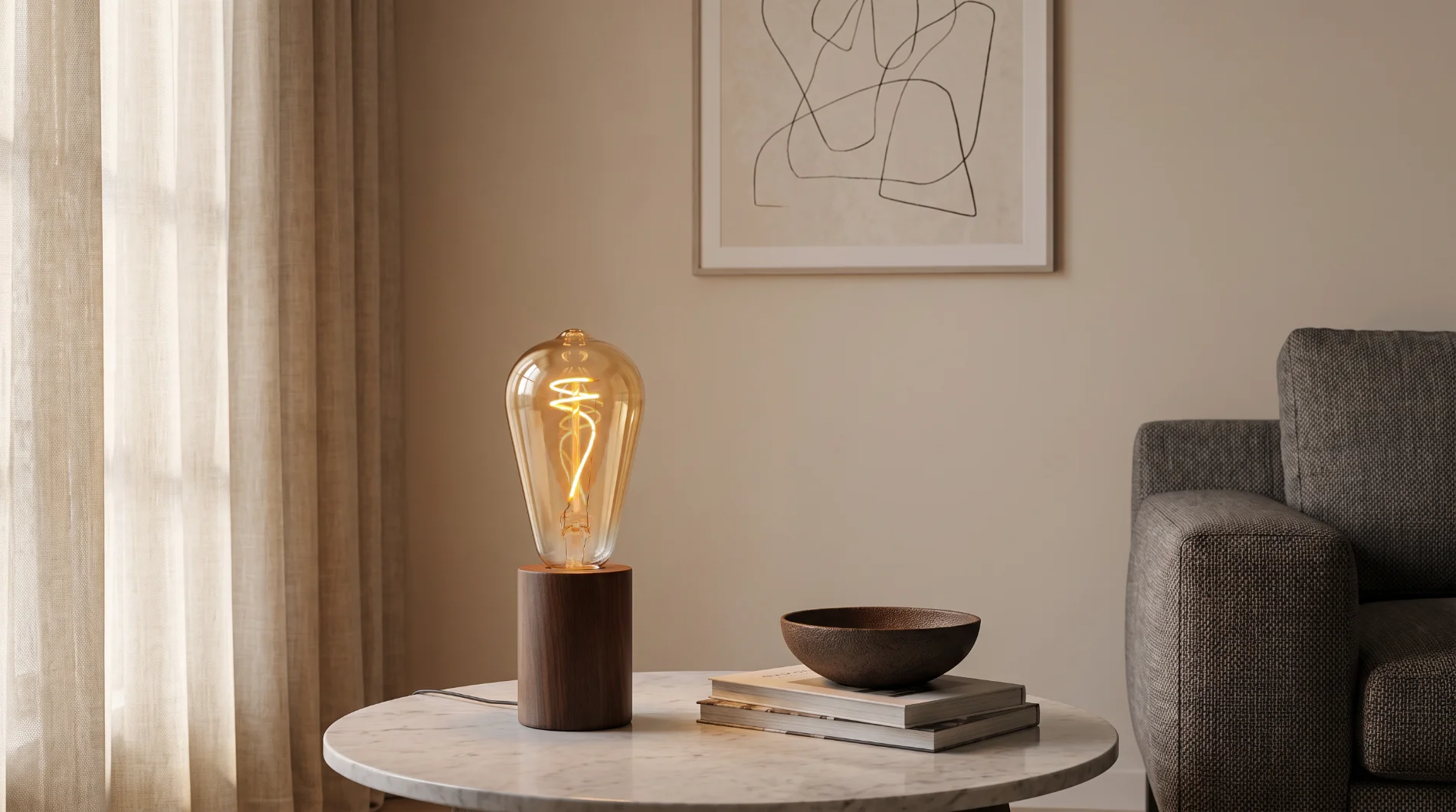 vintage style led filament bulbs creating intimate living room lighting