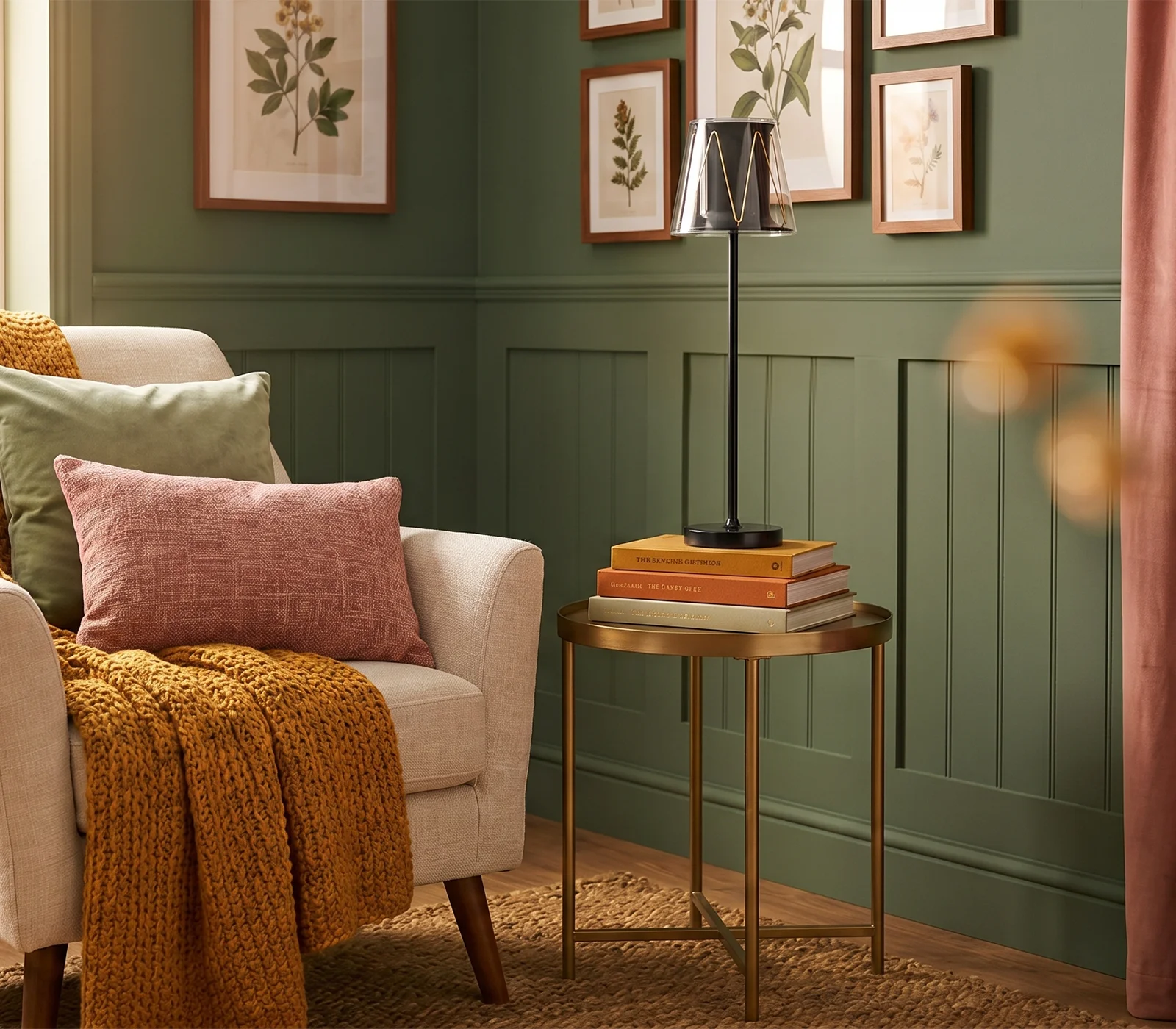 Hangke designed cordless lamp for reading corner